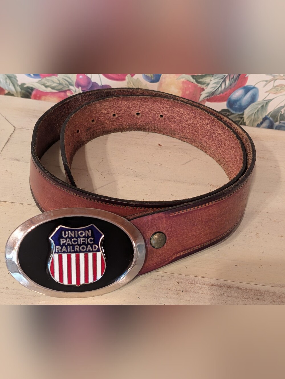 Men's Vintage Union Pacific Railroad Silver Removable Belt Buckle w/ Brown Belt